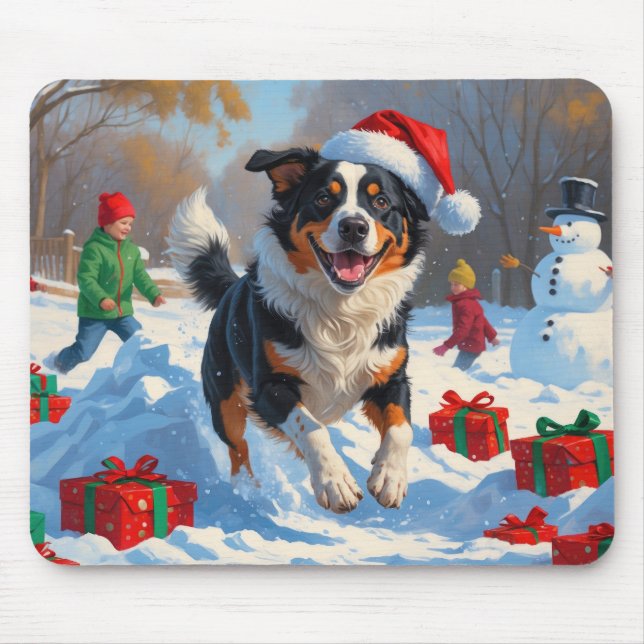Australian Cattle Christmas Festive Snow Scene Mouse Mat (Front)