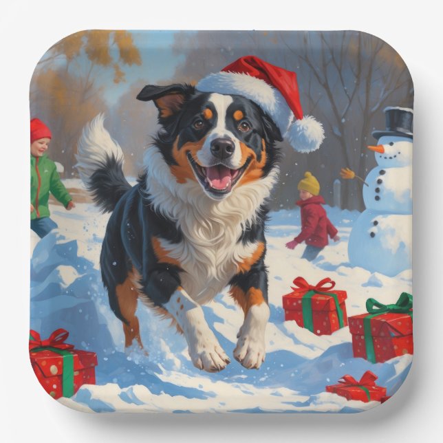 Australian Cattle Christmas Festive Snow Scene Paper Plate (Front)