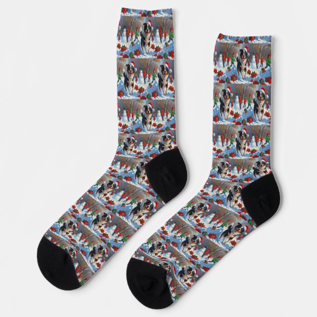 Australian Cattle Christmas Festive Snow Scene Socks (Left)