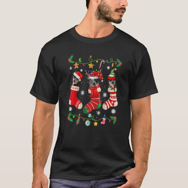 Australian Cattle Christmas Socks Xmas Dog T-Shirt (Front)