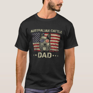 Australian Cattle Dad Dog Lovers American Flag 4th T-Shirt