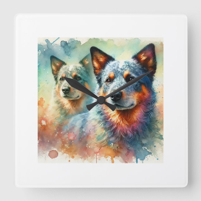 Australian Cattle Dog 260824AREF101 - Watercolor Square Wall Clock (Front)