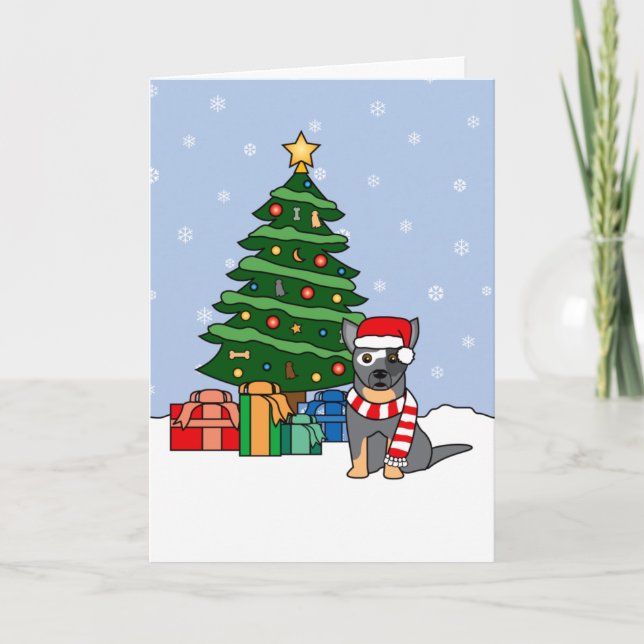 Australian Cattle Dog and Christmas Tree Holiday Card (Front)