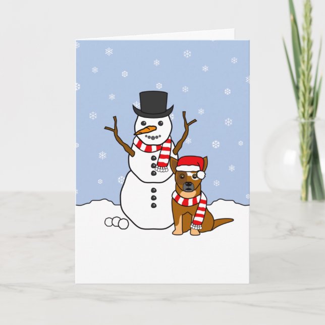 Australian Cattle Dog and Snowman Holiday Card (Front)