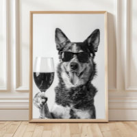 Australian Cattle Dog and Wine Wall Art, Black and