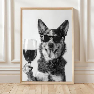 Australian Cattle Dog and Wine Wall Art, Black and Poster
