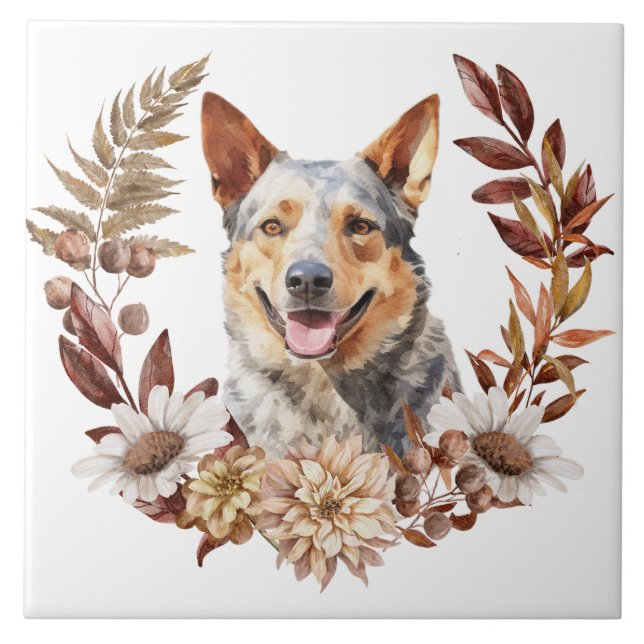 Australian Cattle Dog Autumn Wreath Tile (Front)