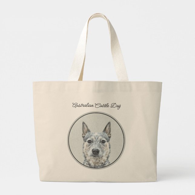 Australian Cattle Dog Blue Heeler Original Dog Art Large Tote Bag (Back)