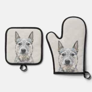 Australian Cattle Dog Blue Heeler Original Dog Art Oven Mitt & Pot Holder Set