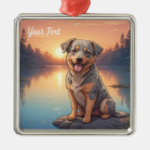 Australian Cattle Dog by Lake Metal Tree Decoration