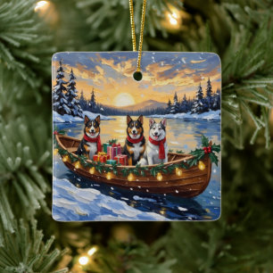 Australian Cattle Dog Christmas Boat Holiday Ceramic Ornament