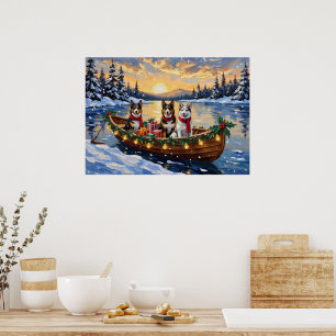 Australian Cattle Dog Christmas Boat Holiday Poster