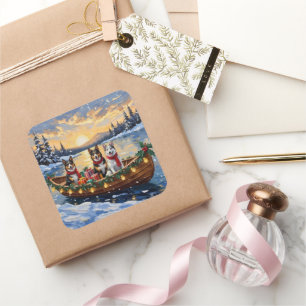 Australian Cattle Dog Christmas Boat Holiday Square Sticker