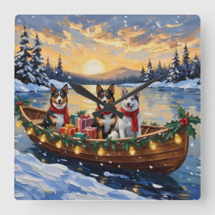 Australian Cattle Dog Christmas Boat Holiday Square Wall Clock