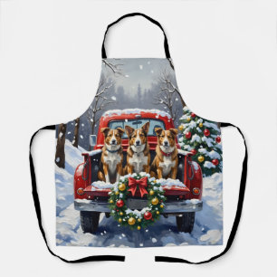 Australian Cattle Dog Christmas Red Truck Holiday Apron