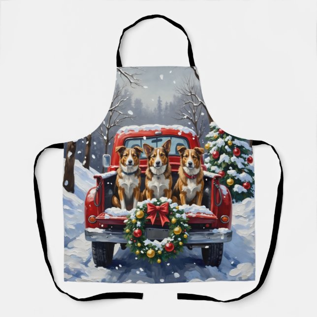 Australian Cattle Dog Christmas Red Truck Holiday Apron (Front)