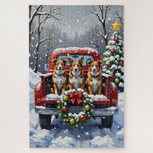 Australian Cattle Dog Christmas Red Truck Holiday Jigsaw Puzzle (Vertical)