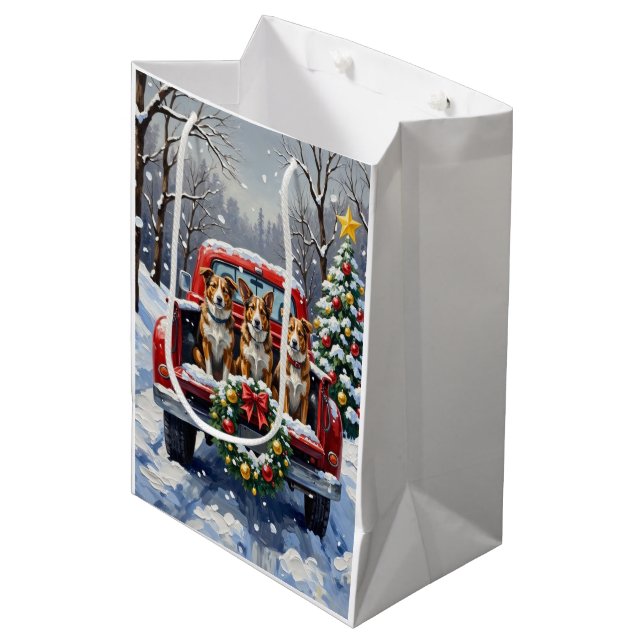 Australian Cattle Dog Christmas Red Truck Holiday Medium Gift Bag (Front Angled)