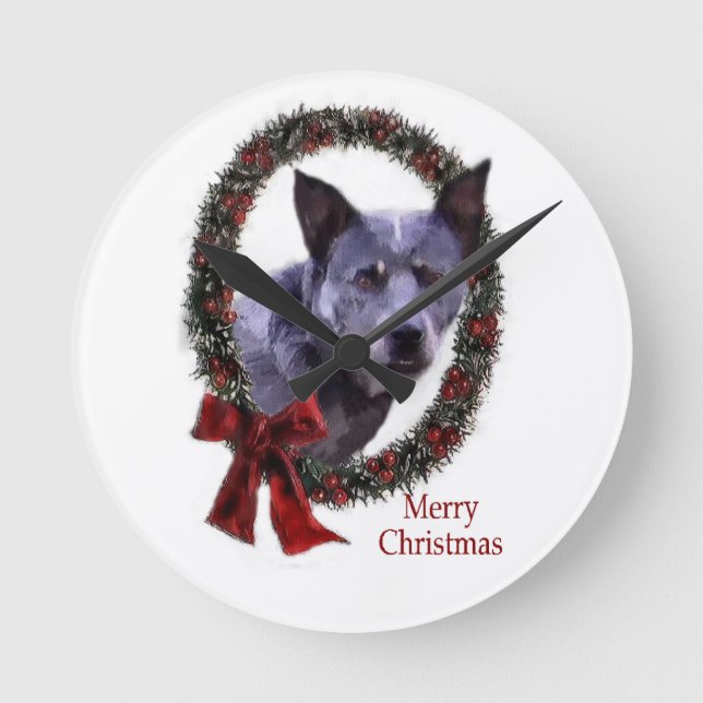Australian Cattle Dog Christmas Round Clock (Front)