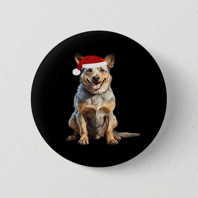 Australian Cattle Dog Christmas Tree Dog Puppy Wat 6 Cm Round Badge (Front)