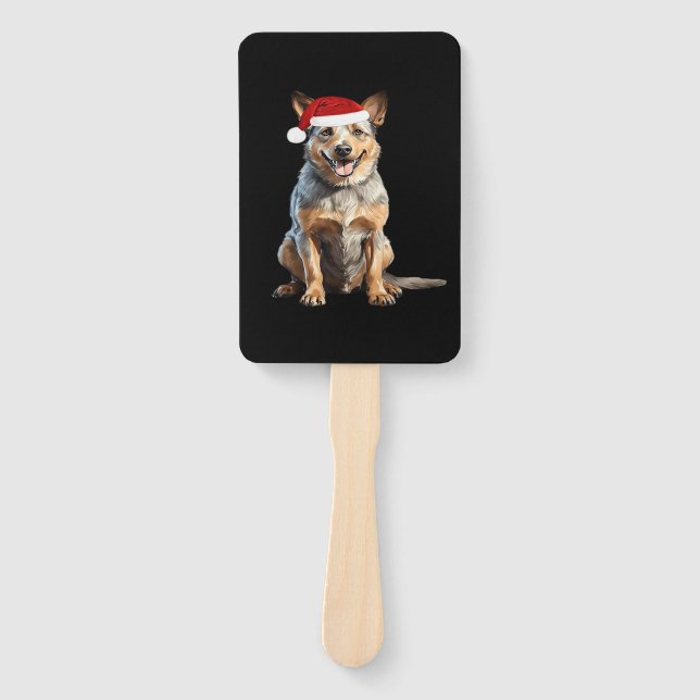 Australian Cattle Dog Christmas Tree Dog Puppy Wat Hand Fan (Front)