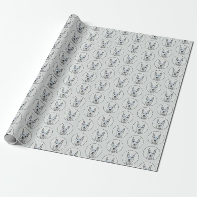 Australian Cattle Dog - Cute Original Dog Art Wrapping Paper (Unrolled)