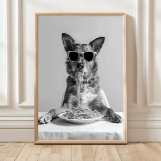 Australian Cattle Dog Eating Pasta Print: Spaghett Poster