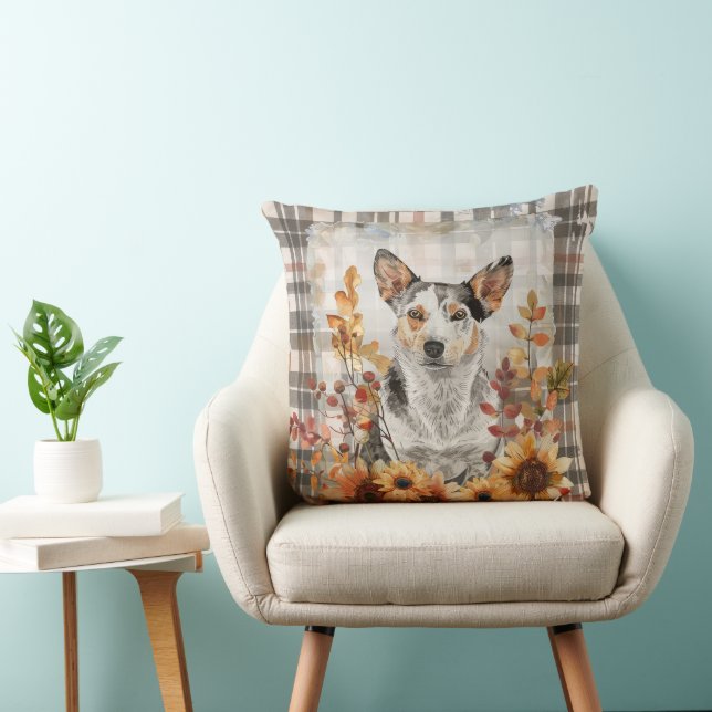 Australian Cattle Dog Fall Watercolor Flowers Cushion (Chair)