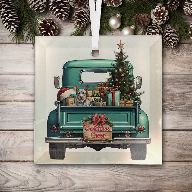 Australian Cattle Dog Farm Truck Christmas Glass Tree Decoration (Creator Uploaded)