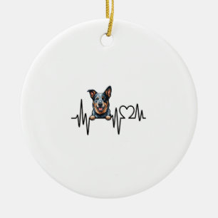 Australian Cattle Dog Heartbeat Ecg Heart Paw Ceramic Tree Decoration