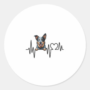 Australian Cattle Dog Heartbeat Ecg Heart Paw Classic Round Sticker