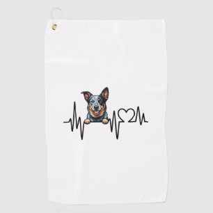 Australian Cattle Dog Heartbeat Ecg Heart Paw Golf Towel