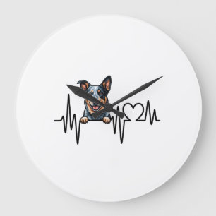 Australian Cattle Dog Heartbeat Ecg Heart Paw Large Clock