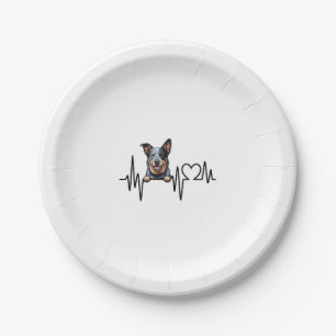 Australian Cattle Dog Heartbeat Ecg Heart Paw Paper Plate