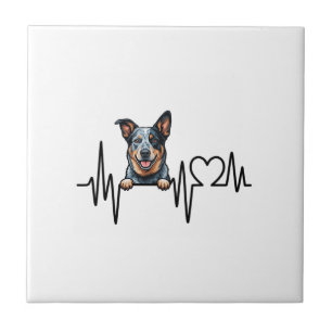 Australian Cattle Dog Heartbeat Ecg Heart Paw Tile
