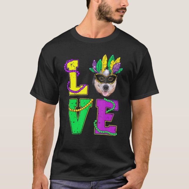 Australian Cattle Dog I Love Puppy Mardi Gras Men  T-Shirt (Front)