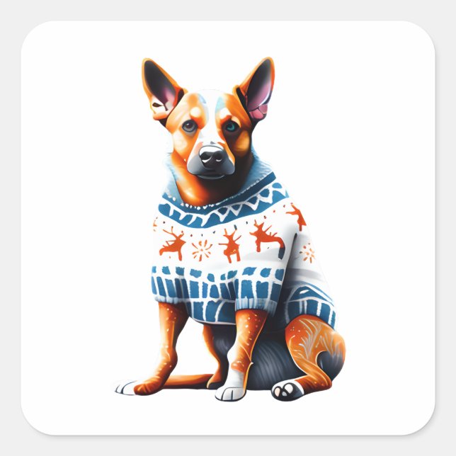 Australian Cattle Dog in Christmas Sweater Sticker (Front)