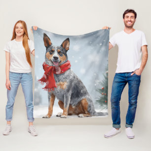 Australian Cattle Dog in Snow Christmas  Fleece Blanket