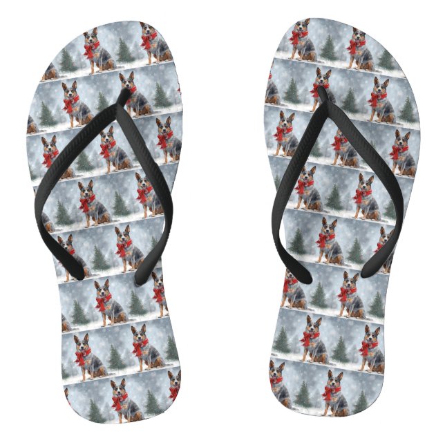 Australian Cattle Dog in Snow Christmas  Flip Flops (Footbed)