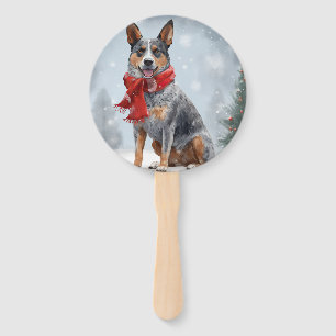 Australian Cattle Dog in Snow Christmas  Hand Fan