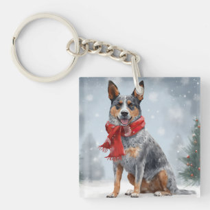 Australian Cattle Dog in Snow Christmas Key Ring