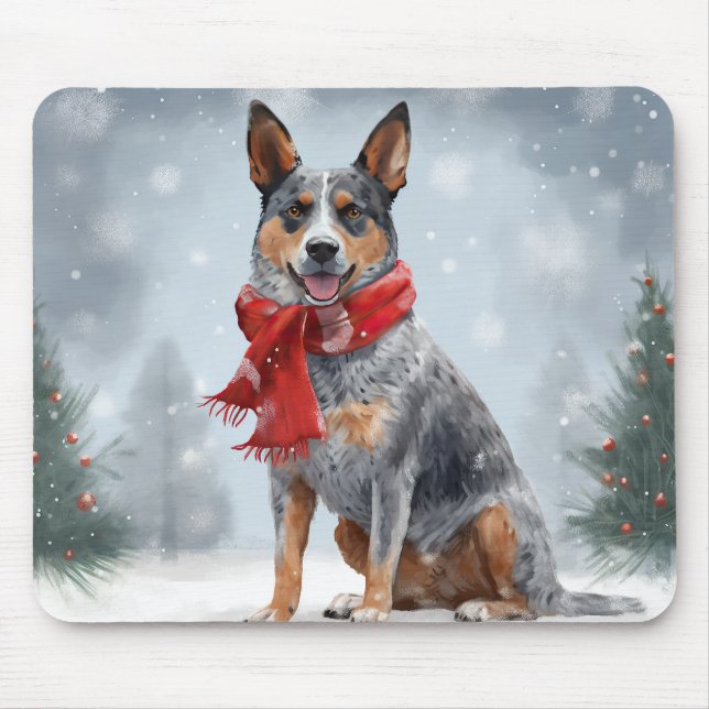 Australian Cattle Dog in Snow Christmas  Mouse Mat (Front)