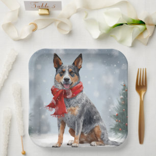 Australian Cattle Dog in Snow Christmas  Paper Plate