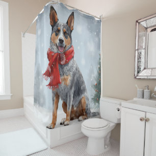 Australian Cattle Dog in Snow Christmas  Shower Curtain