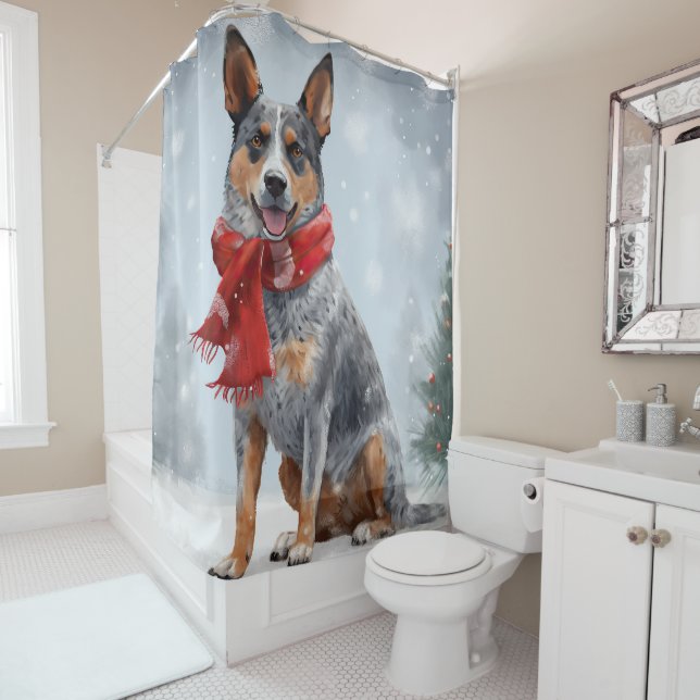 Australian Cattle Dog in Snow Christmas  Shower Curtain (In Situ)