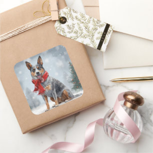 Australian Cattle Dog in Snow Christmas  Square Sticker