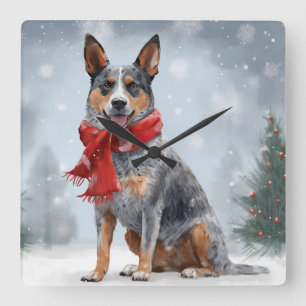 Australian Cattle Dog in Snow Christmas Square Wall Clock