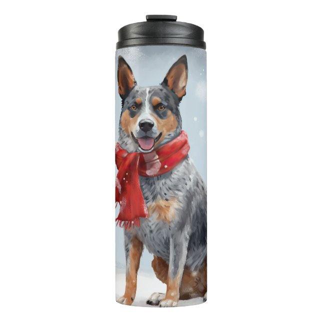 Australian Cattle Dog in Snow Christmas  Thermal Tumbler (Front)