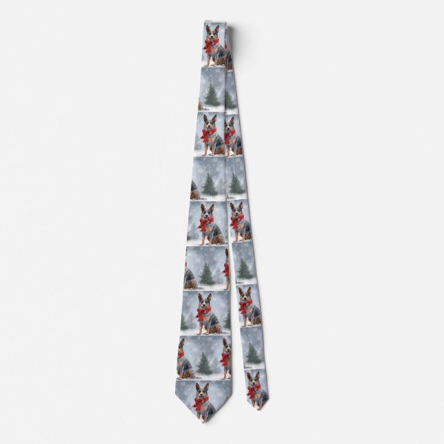 Australian Cattle Dog in Snow Christmas  Tie (Front)