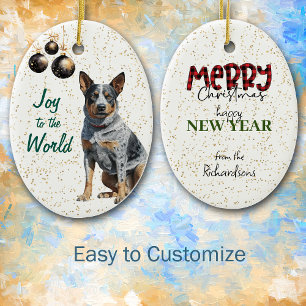 Australian Cattle Dog Joy to the World Christmas Ceramic Tree Decoration